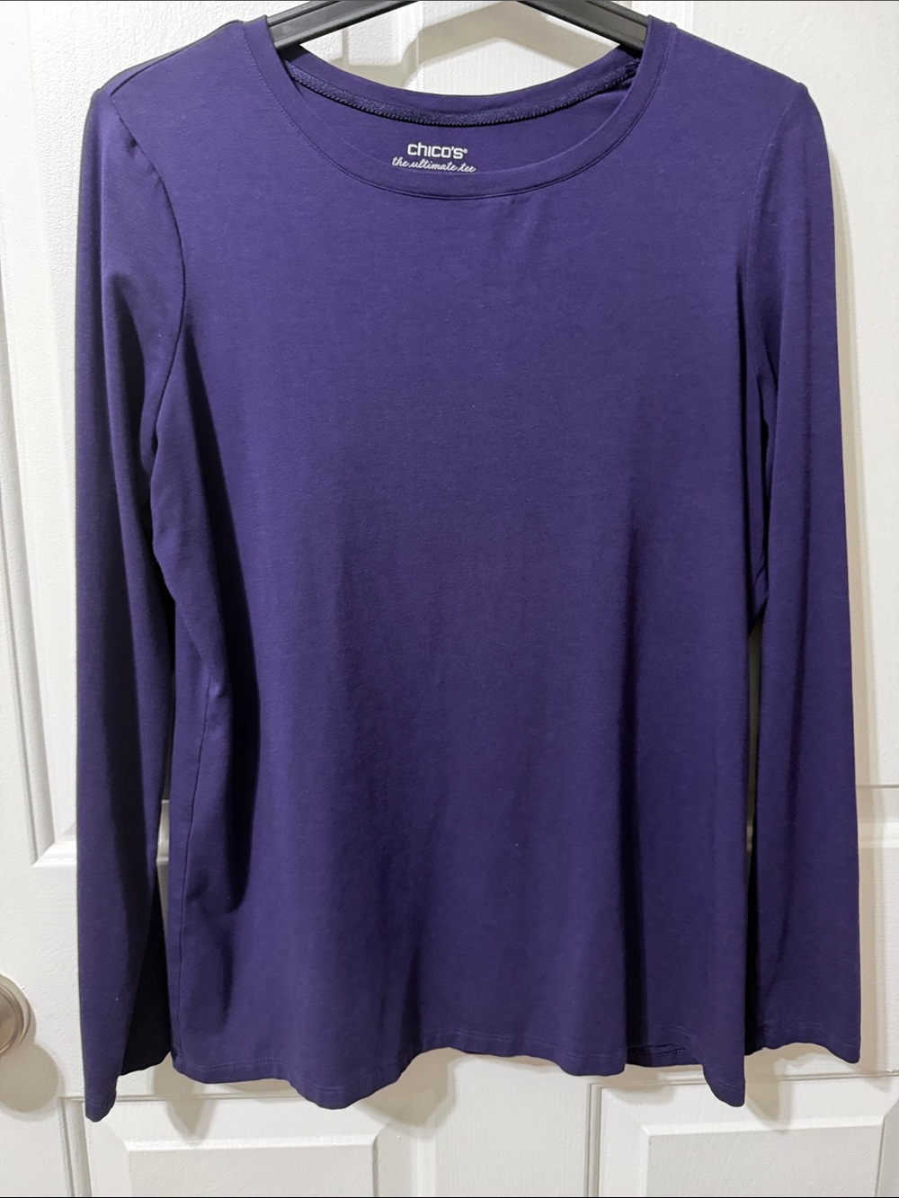 Chico's Long Sleeve Crewneck Top in Deep Purple
